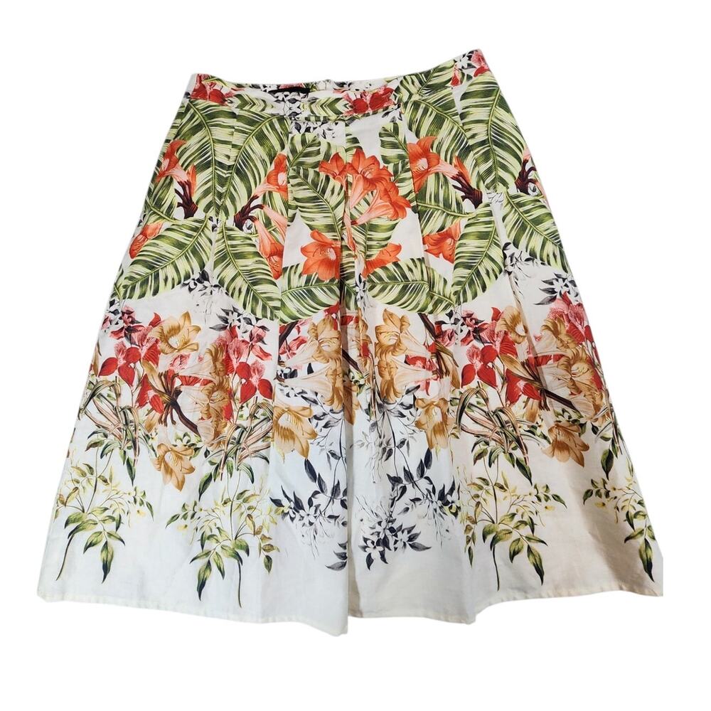 Talbots Tropical Floral A-Line Skirt Linen Blend Size 10 Summer Botanical Print